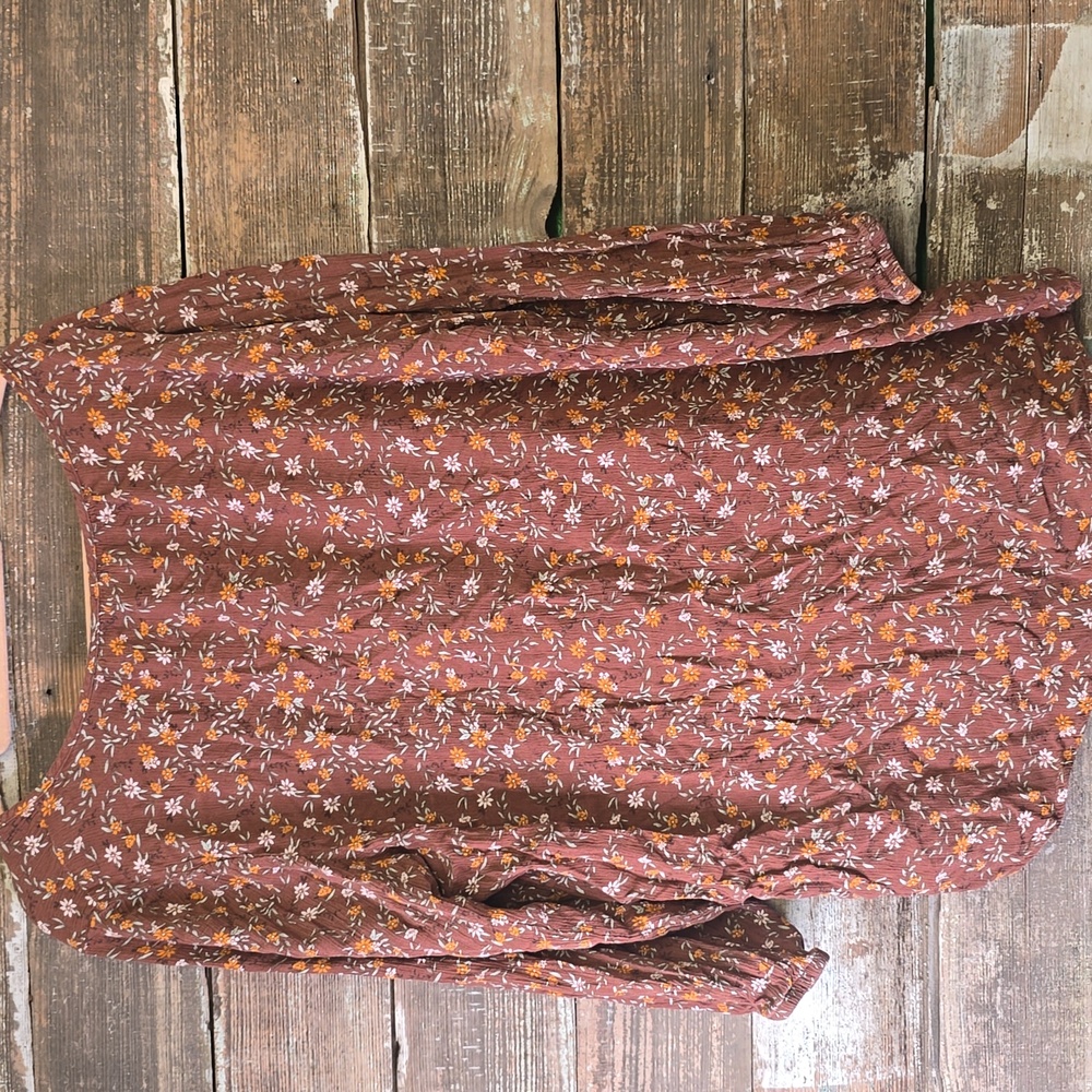 Sonoma Floral Print Blouse in Brown and Cream, Size XXL - Picture 2 of 4